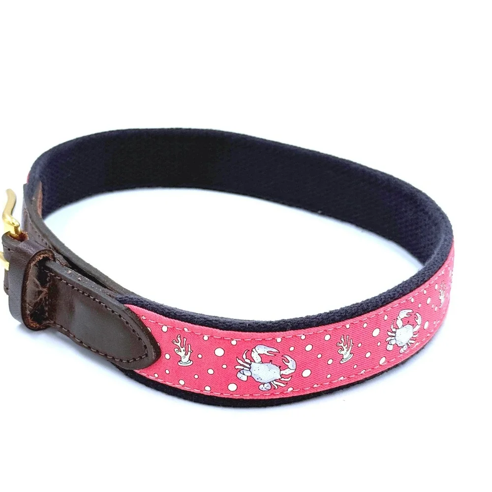 Vineyard Vines Kids Bright Pink Crab Canvas Leather Club Belt Size 24 USA Boys
